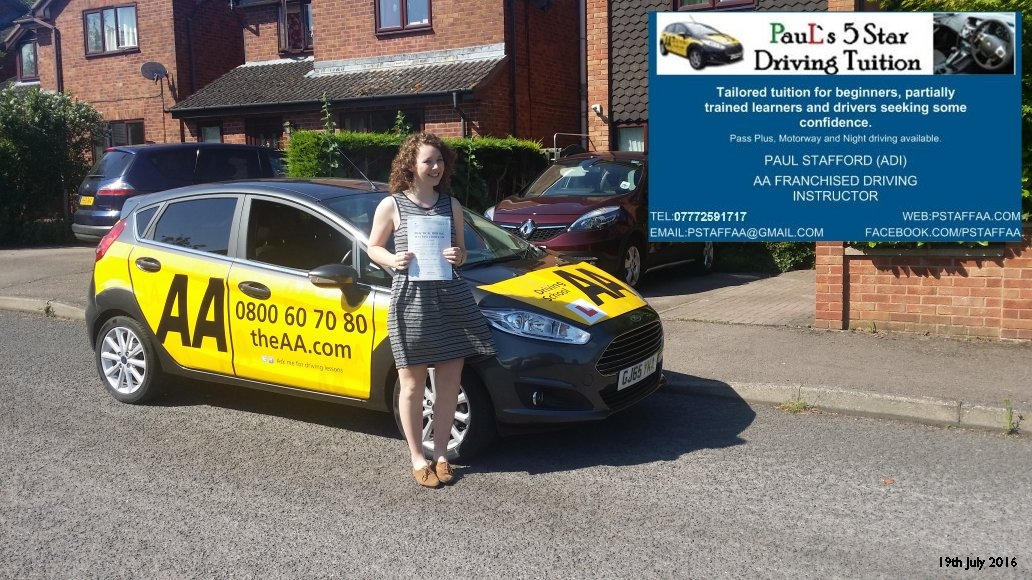 test Pass Pupil Alice Eames with Paul's 5 Star Driving Tuition